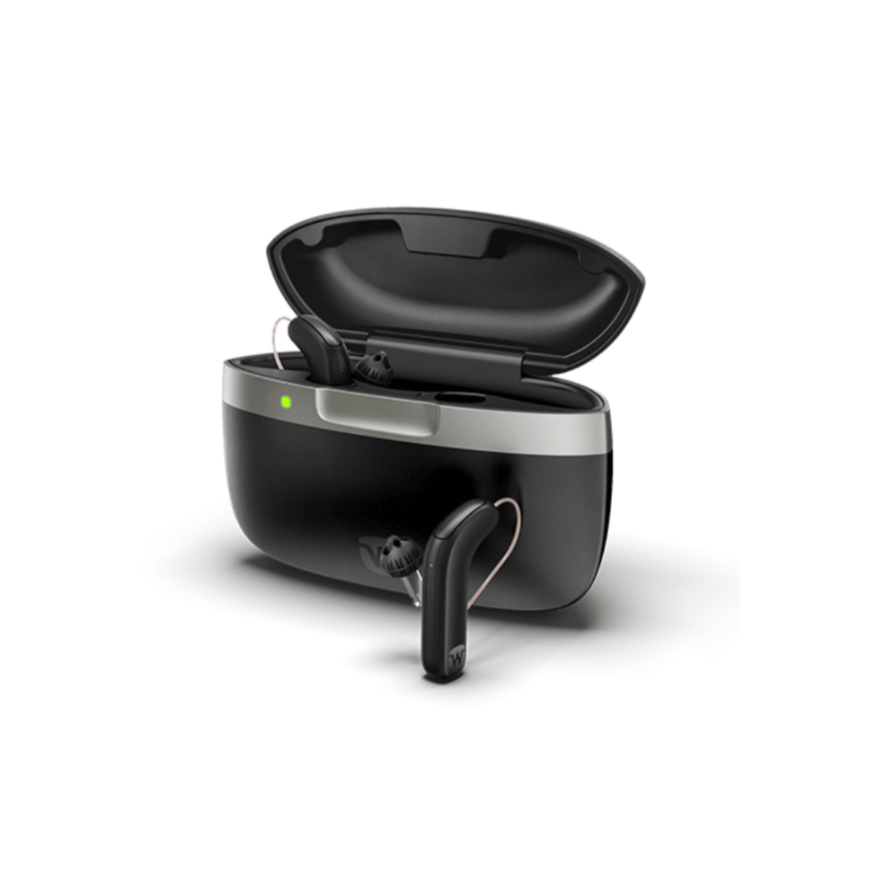 Widex Moment MRRLD 220 Smart RIC Programmable Digital Hearing Aid, Slim Rechargeable Bluetooth Connectivity, 2 Hearing aids with Portable Charger