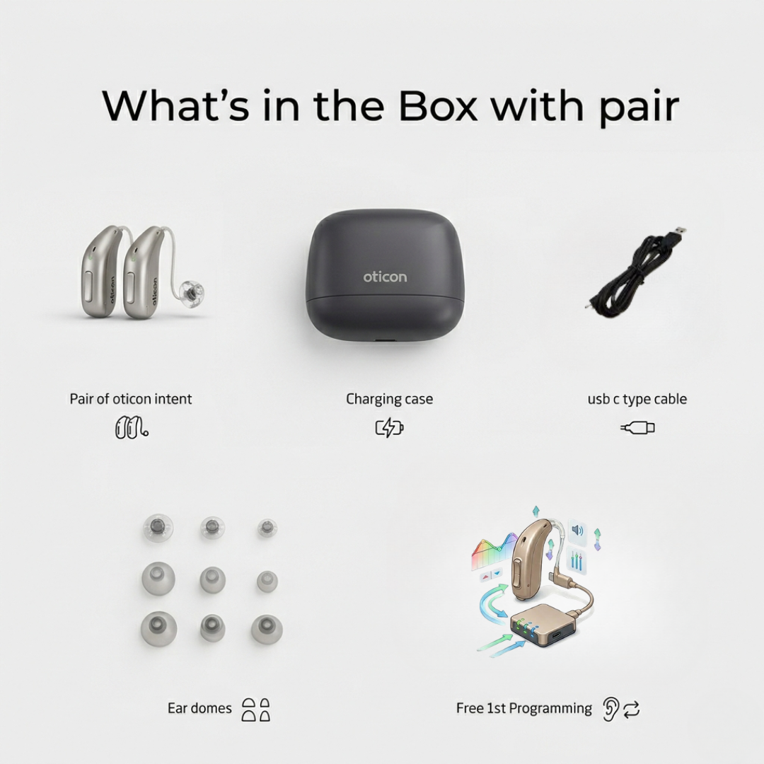 Oticon Intent 4 miniRITE Power Bluetooth - LE Audio Sleek Design Rechargeable Hearing Aid