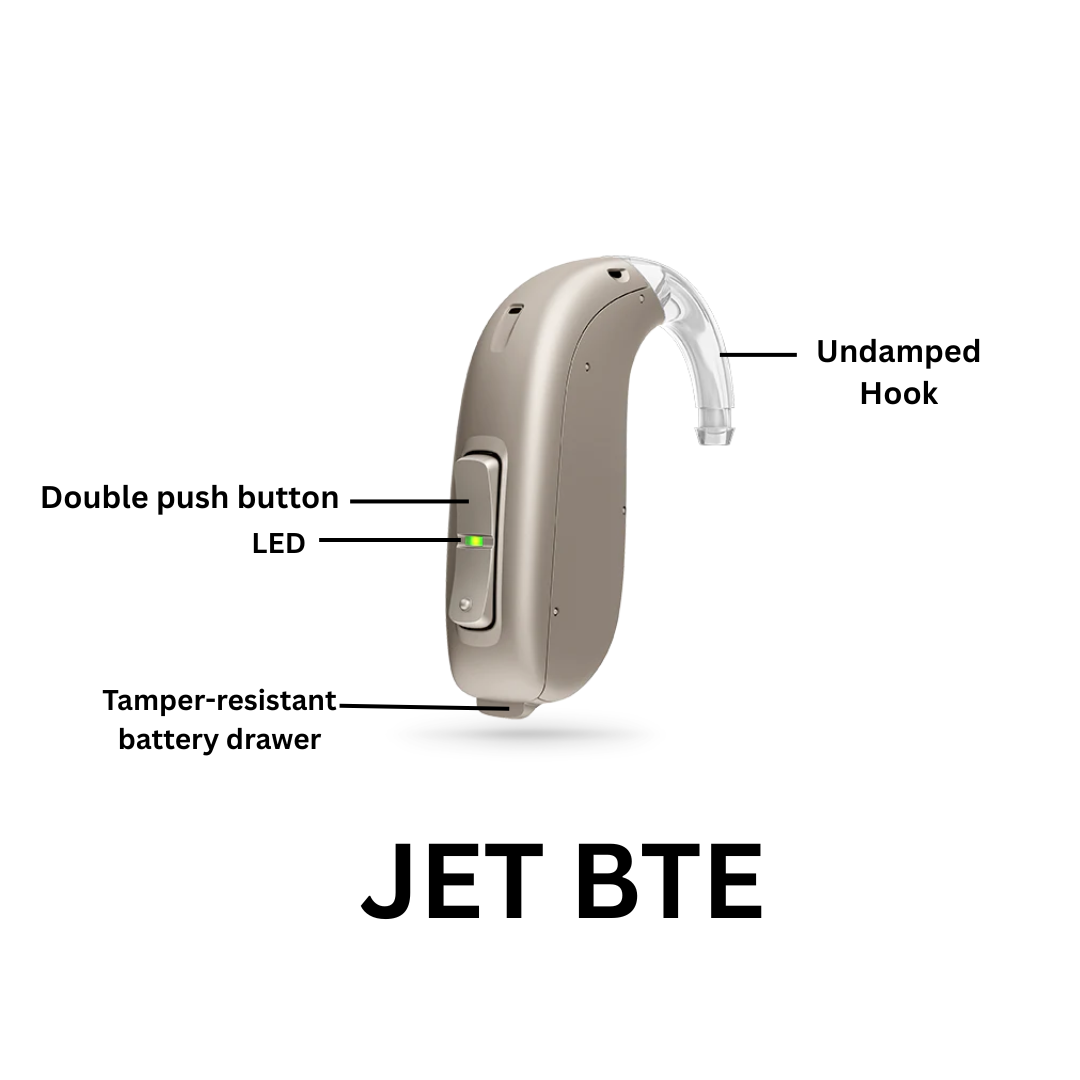 Oticon Jet 1 Power PLUS BTE Open Fit Battery Mini BTE Bluetooth Connectivity Hearing Aid