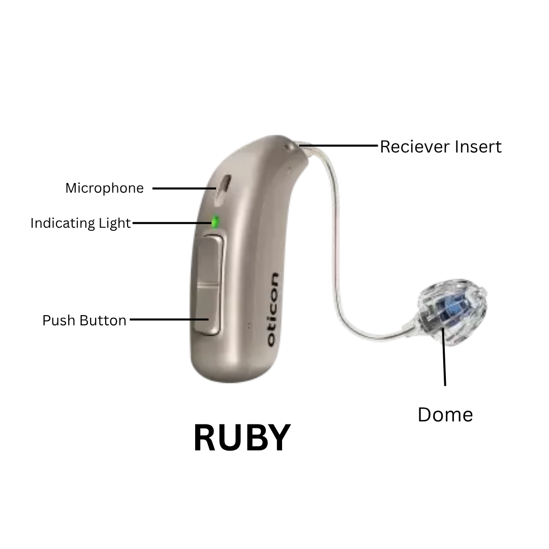 Oticon Ruby 2 Mini RITE Hearing Aid, Rechargeable Digital Programmable Mini RIC, Bluetooth Enable Hearing Aid with Charger